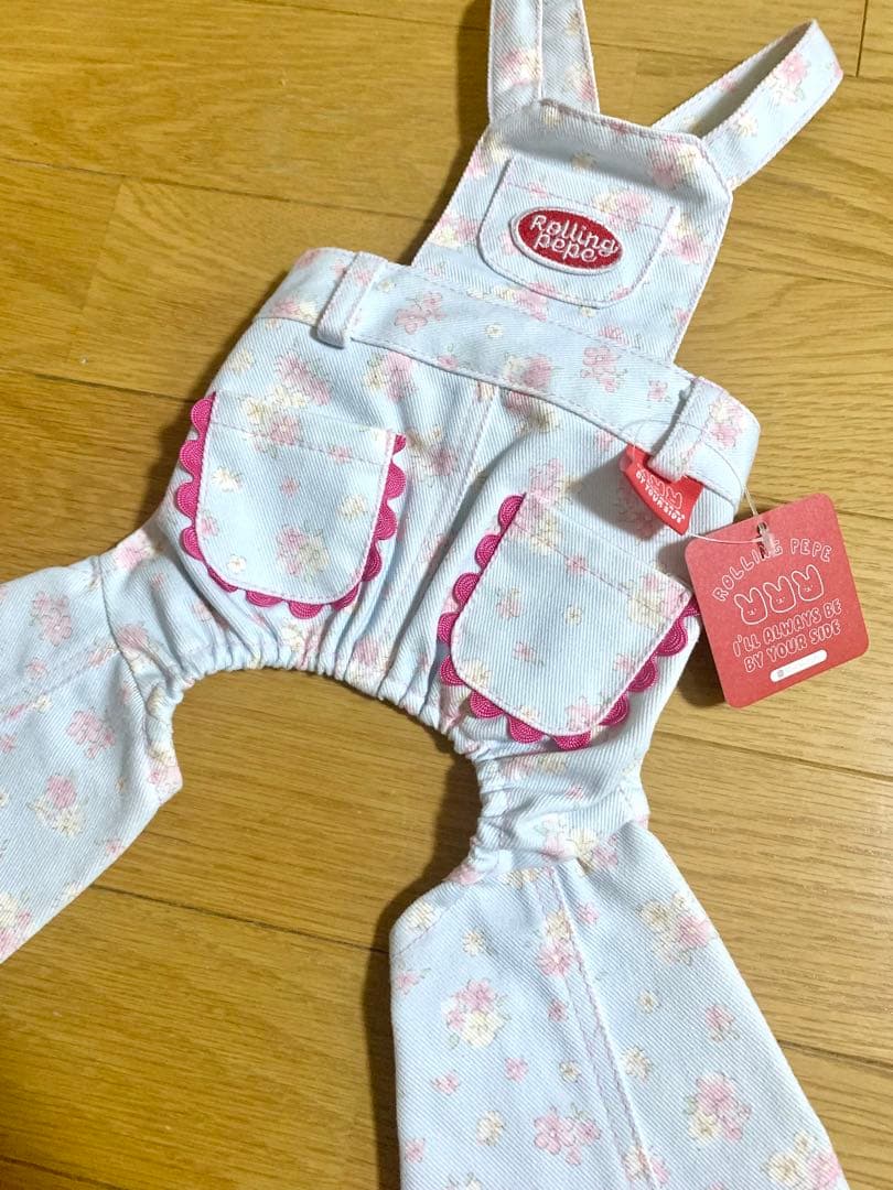 rolling pepe フローラル デニムサロペット ロンパース 花柄 ピンク
