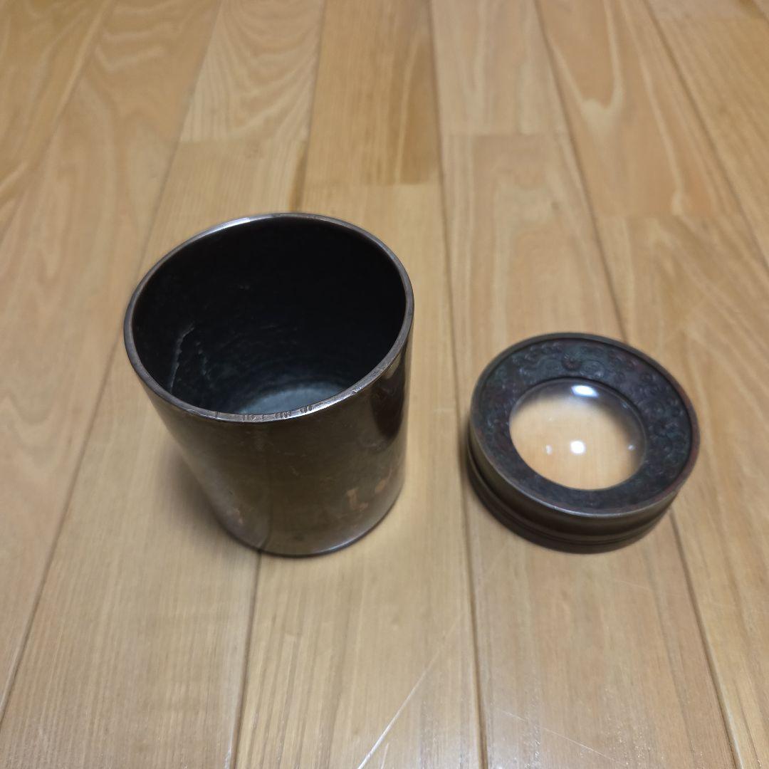 真鍮製？のアンティークな珍品　拡大鏡とフリーカップ2点セット➕️オマケ付き