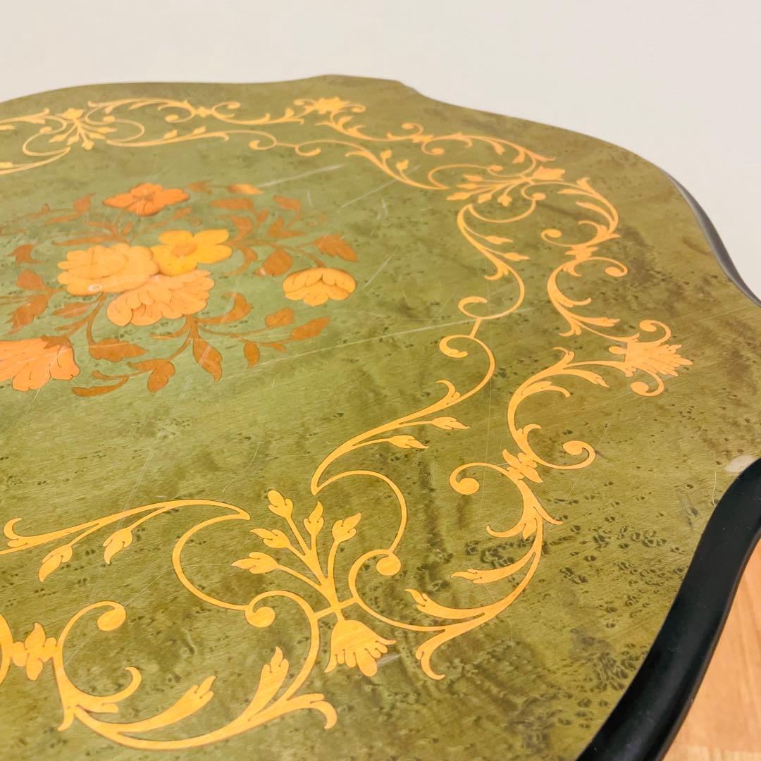 イタリア製 象嵌サイドテーブル コーヒーテーブル グリーン アンティーク