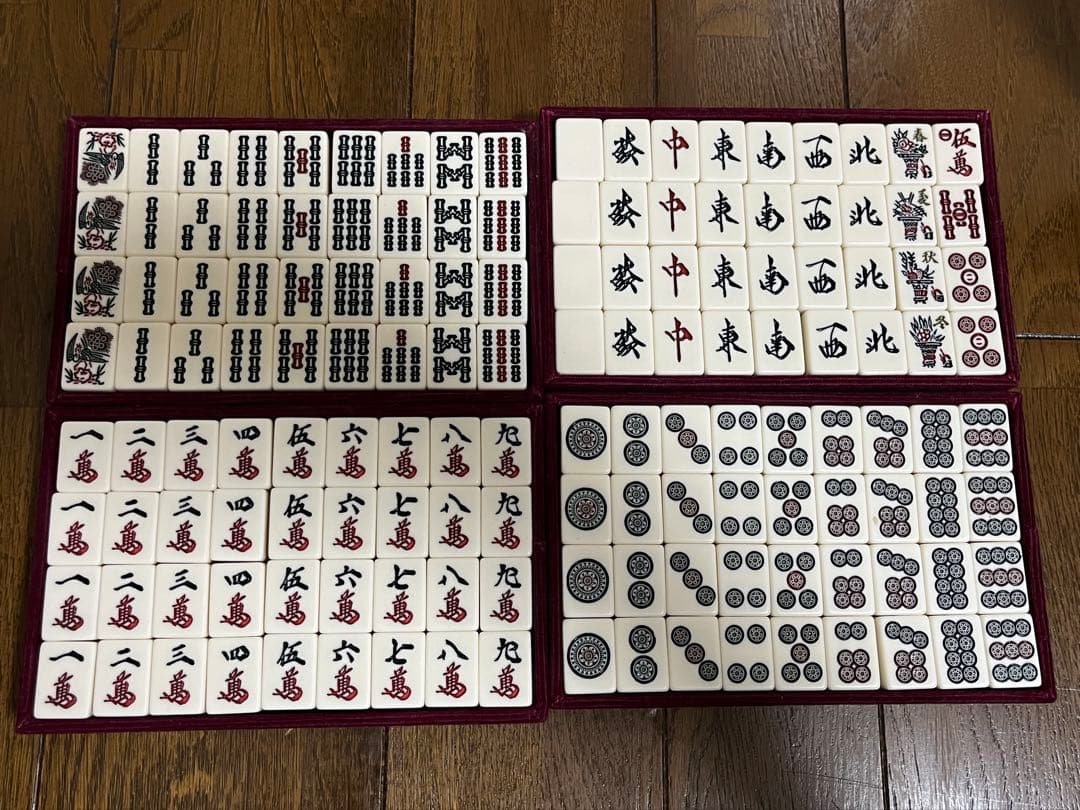 希少 ミズノ丸一 昭和 麻雀牌 背黒牌 赤ドラ丸一彫刻