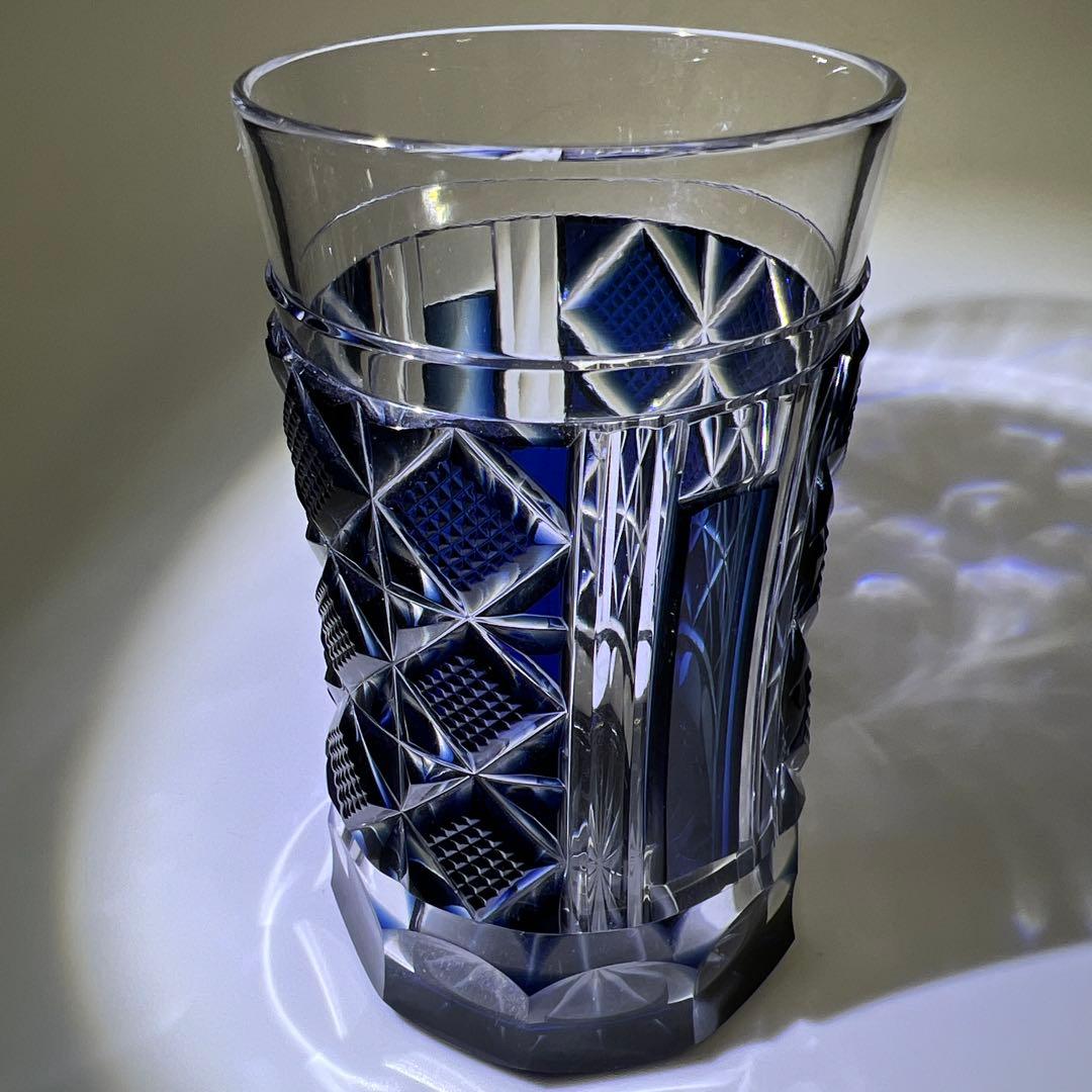 薩摩切子　島津磯斉　色被せ切子ガラス　タンブラーA 共箱　東Y7-1204☆2F