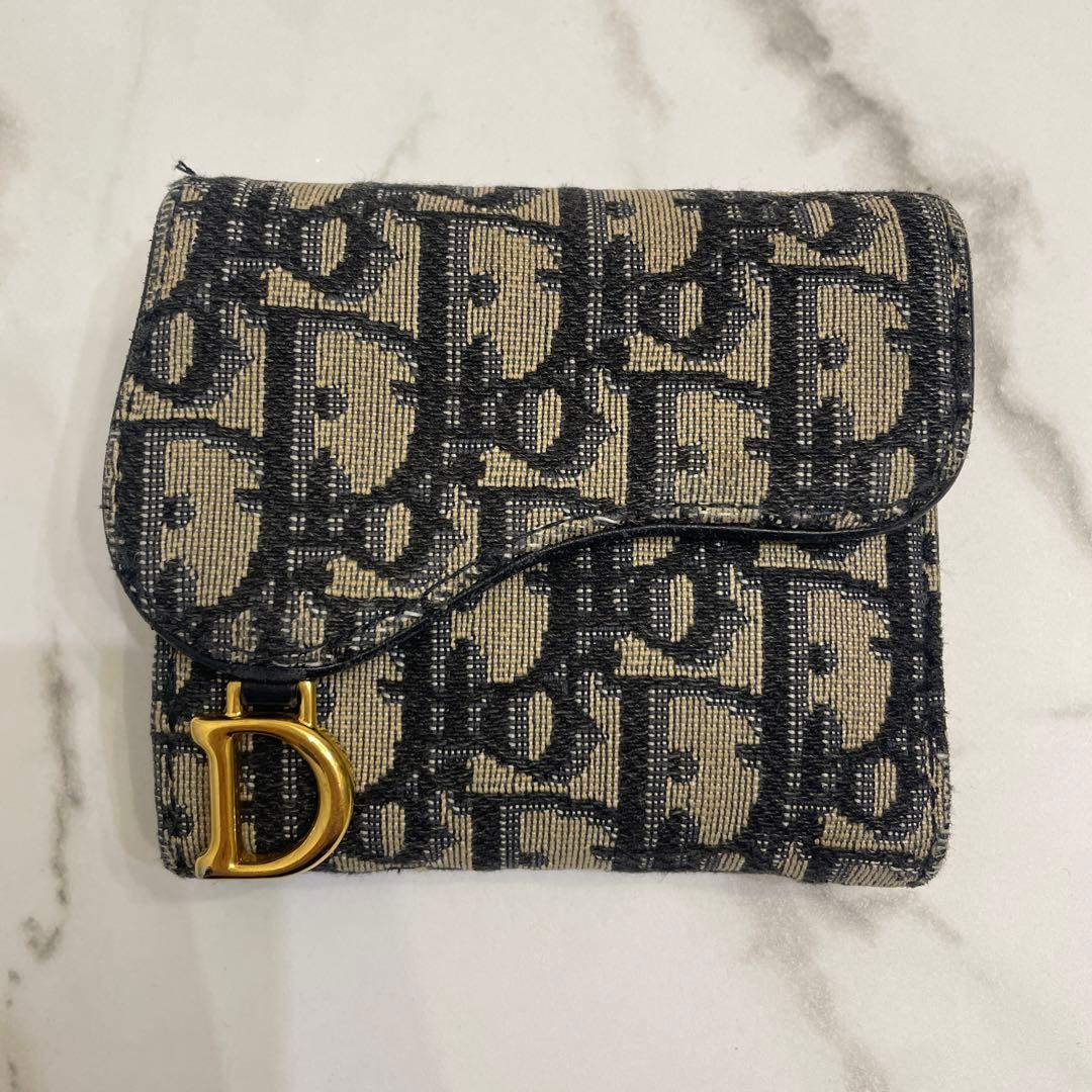 Dior 三つ折り財布 ベージュ/ネイビー　箱無し