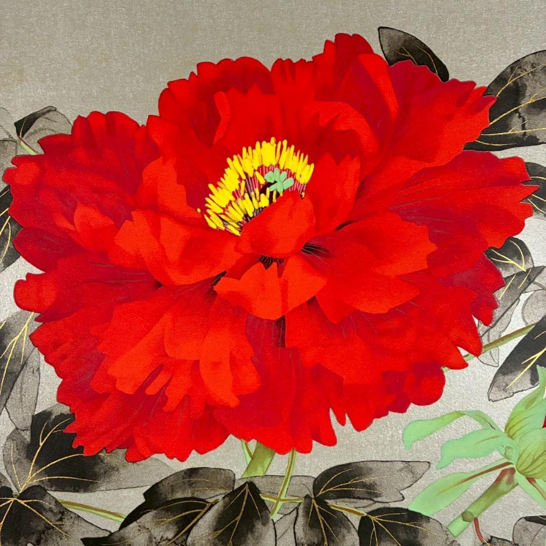 美品 中島千波「華」リトグラフ 直筆サイン・落款有証明シール有 額縁入 日本画家