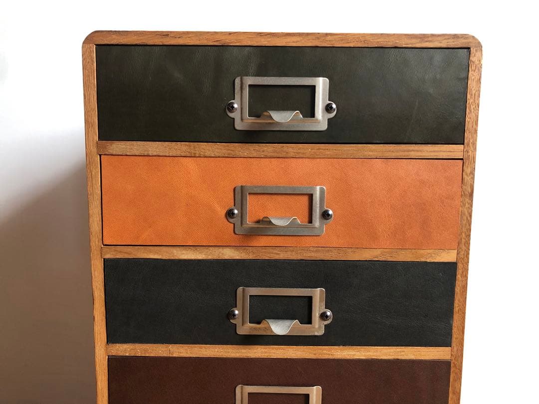 古家具 小引き出し 前面レザー張り アンティーク 古道具 収納棚 古民家 蚤の市