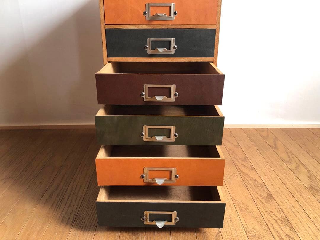 古家具 小引き出し 前面レザー張り アンティーク 古道具 収納棚 古民家 蚤の市