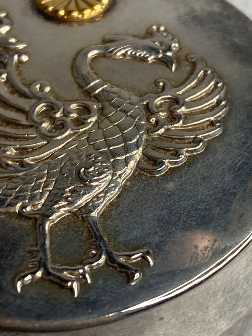 ②希少 天皇家下賜品 銀製 棗形 金象嵌 菊花紋章 鳳凰盛上文 ボンボニエール