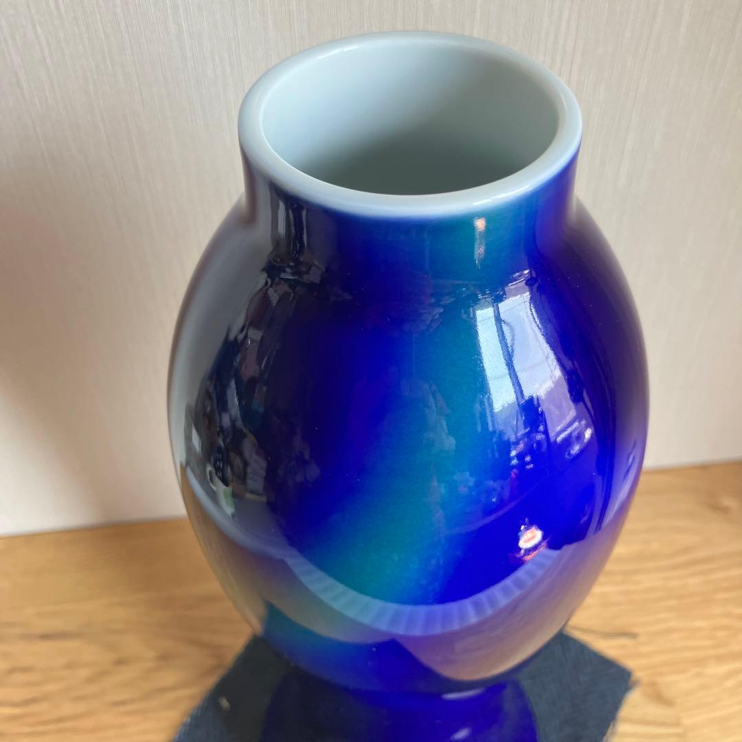 深川製磁　ルリ三彩　花瓶