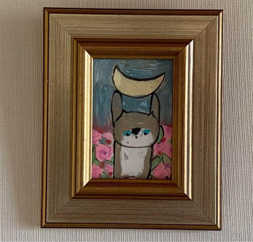 絵画。原画【かわいい猫が追随者の月と花の海を旅する】