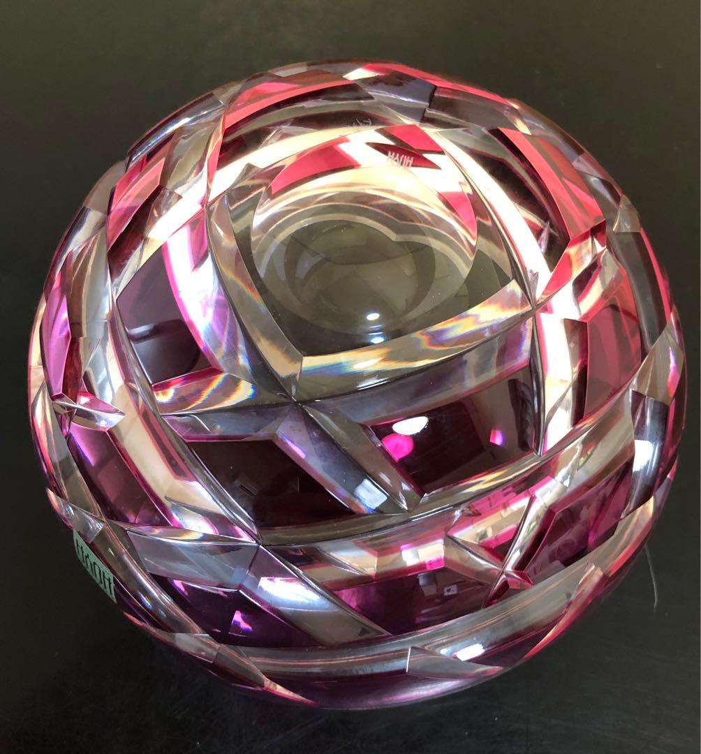 《R》HOYA CRYSTAL 玻璃 赤被校倉四方切洗鉢 懐石 250707E1