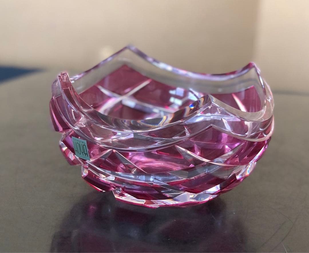 《R》HOYA CRYSTAL 玻璃 赤被校倉四方切洗鉢 懐石 250707E1