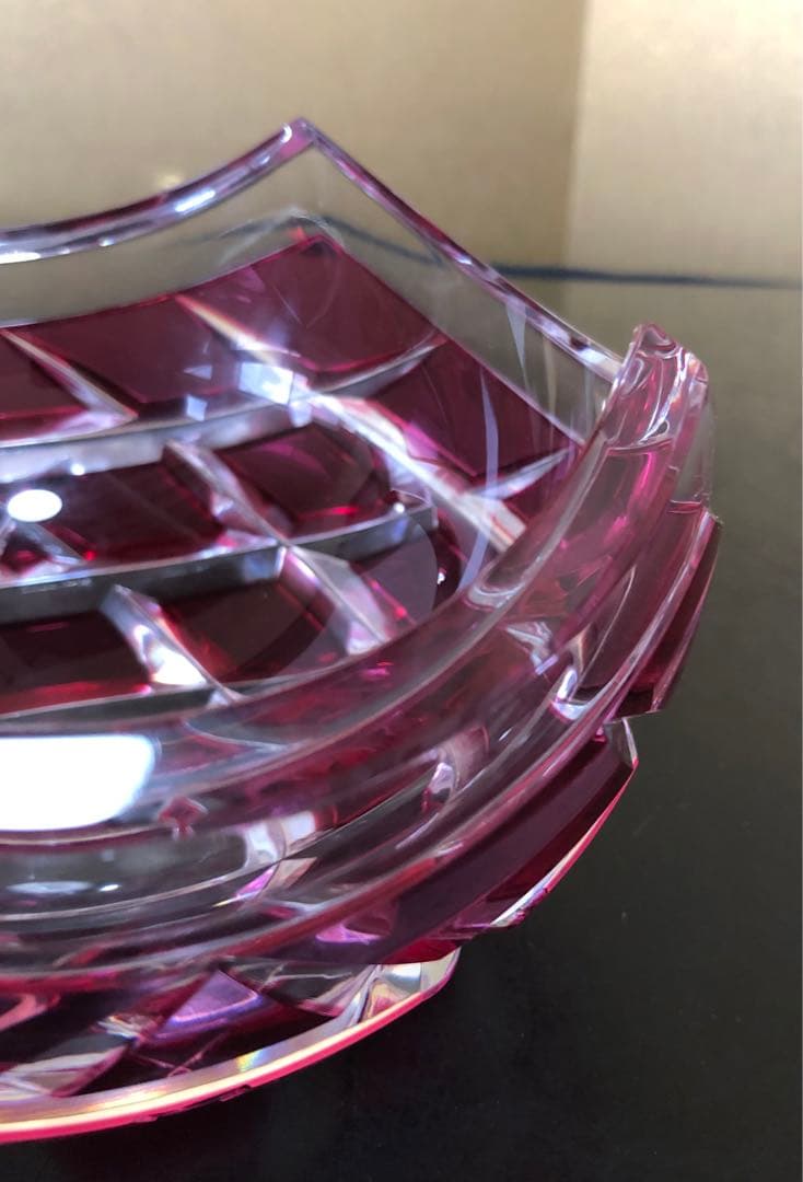 《R》HOYA CRYSTAL 玻璃 赤被校倉四方切洗鉢 懐石 250707E1