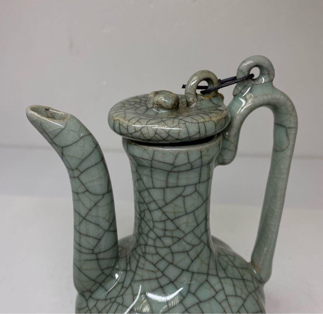 中国古窯　哥窯青磁　ヒビ焼　水注