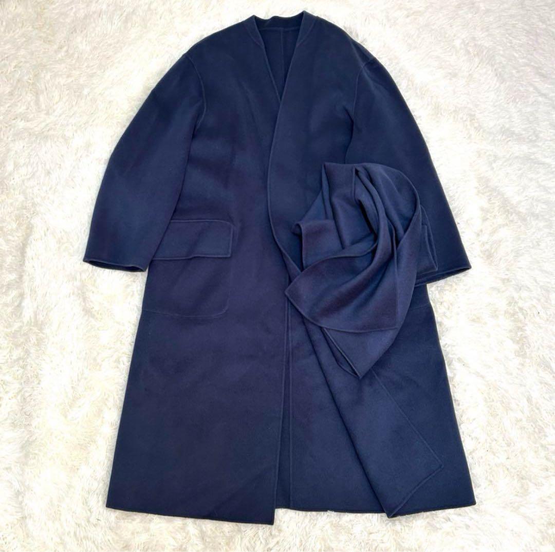 極美品　GALERIE VIE ウールダブルフェイス ストール付ノーカラーコート