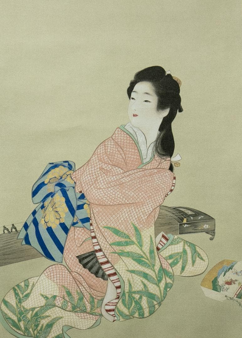 掛軸-1694　上村松園　娘深雪　シルクスクリーン　限定500部の内354番