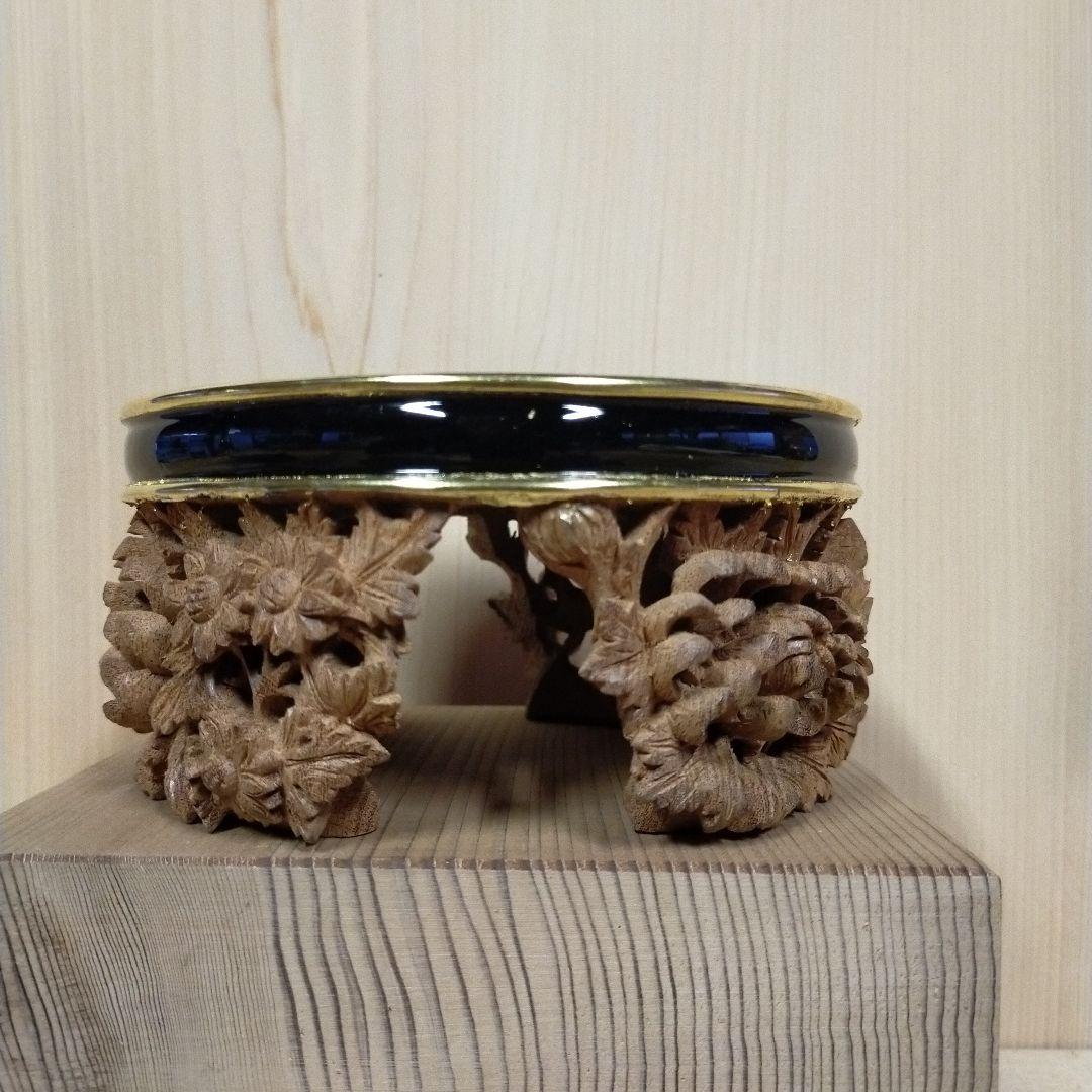 香炉台 ５寸欅 菊模様三切り純金箔はり