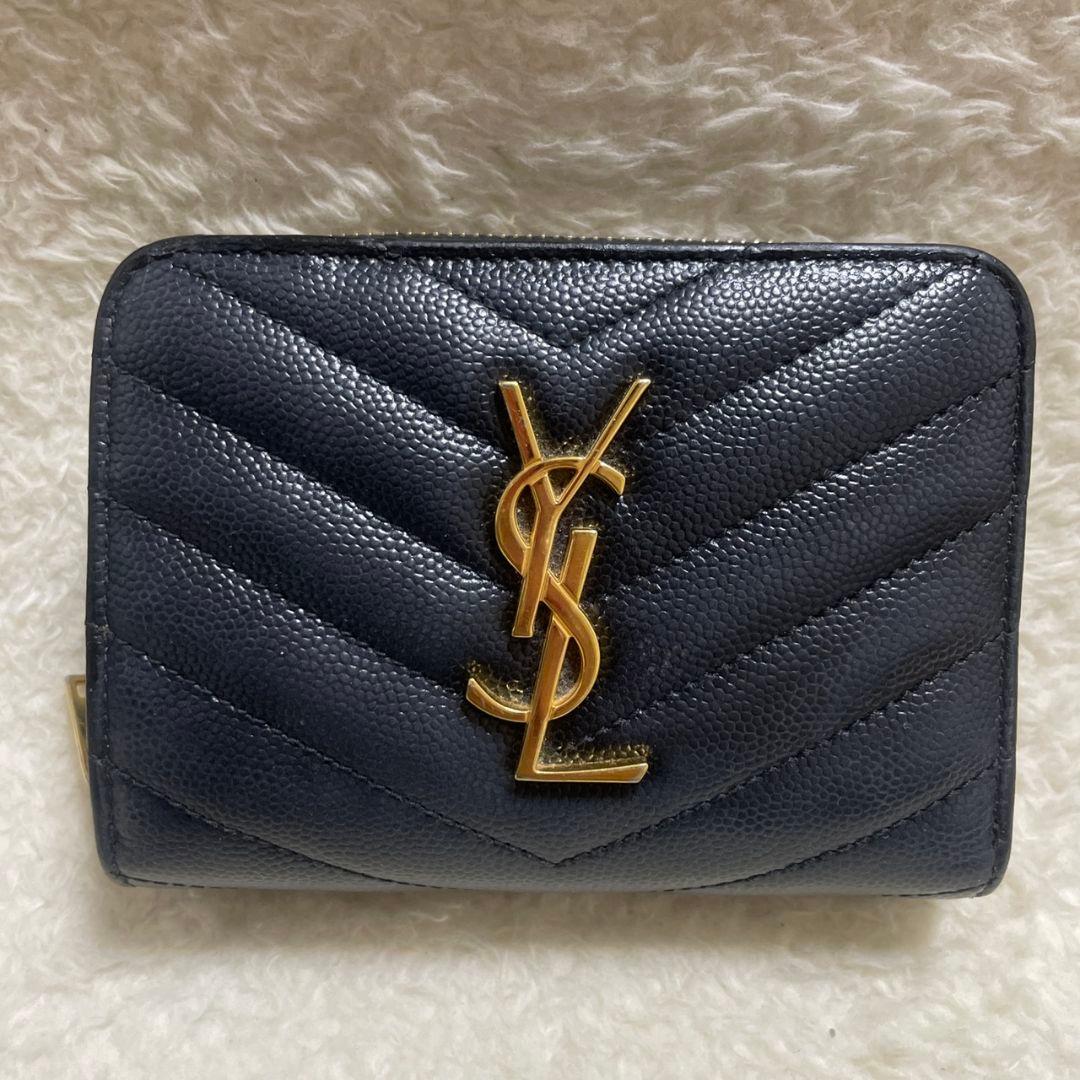 SAINT LAURENT　サンローラン　キャビアスキン　折り財布