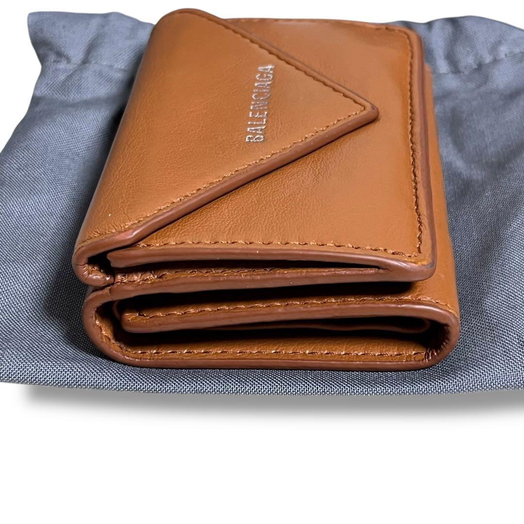 バレンシアガ　三つ折り財布　キャメル　ペーパーミニウォレット