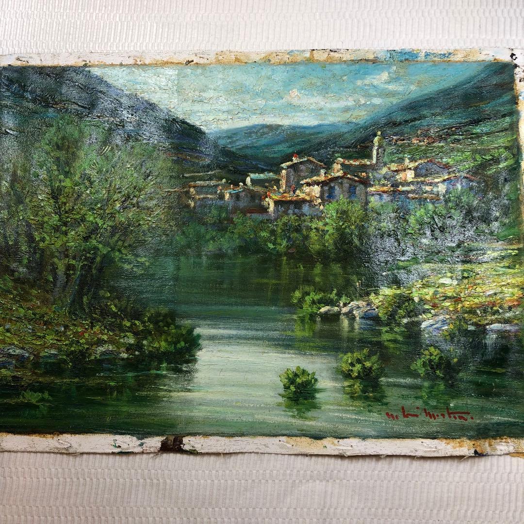 マリオ・ディ・マルティーノ　「カンターラの村」 油彩画　木枠無し　キャンバスのみ