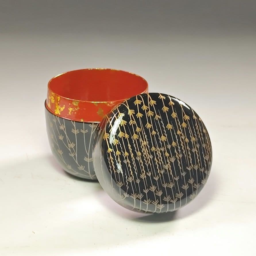 ウ262 棗『熊谷秀穂』『即中斎好　芽張柳蒔絵　大棗　共箱』漆塗　茶道具