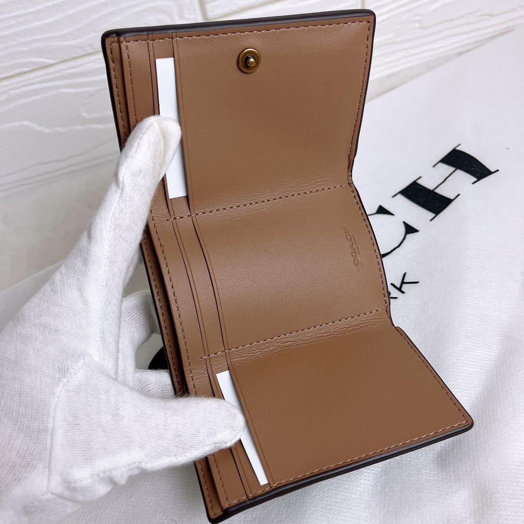 新品未使用 COACHコーチ 三つ折り財布 コンパクト ブラウン 馬車.