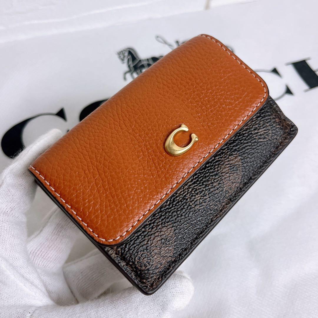 新品未使用 COACHコーチ 三つ折り財布 コンパクト ブラウン 馬車.