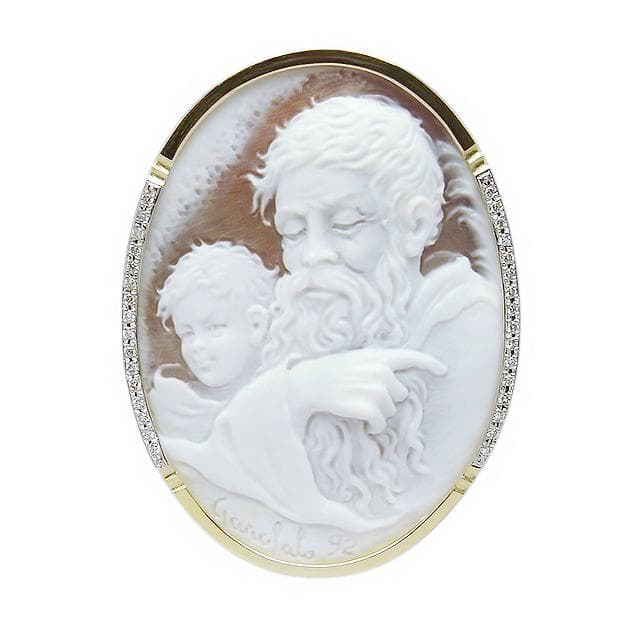 ジェンナーロ・ガロファロ シェルカメオダイヤブローチ K18/Pt900 24g