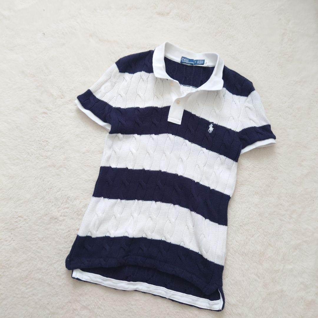 ポロラルフローレン コットン ボーダー ケーブルニット ポロシャツ