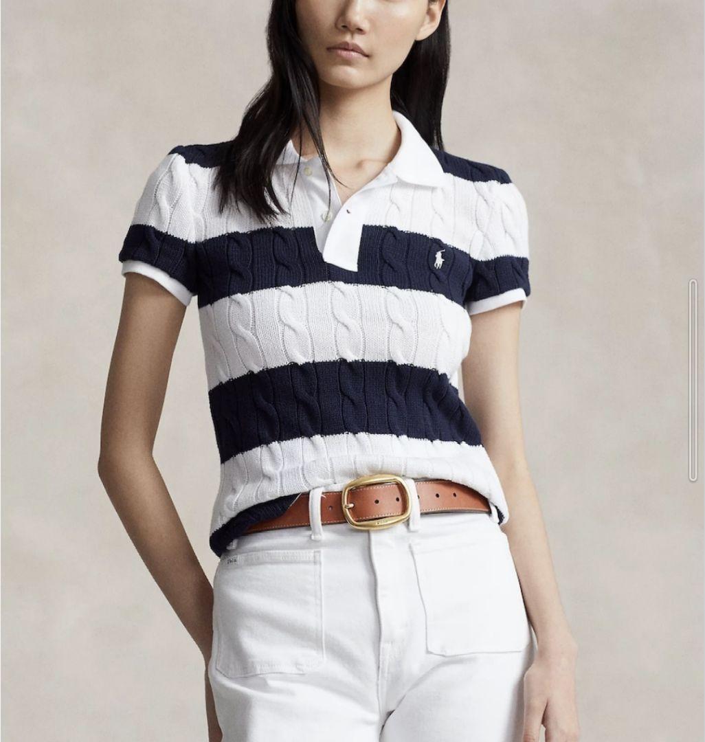 ポロラルフローレン コットン ボーダー ケーブルニット ポロシャツ