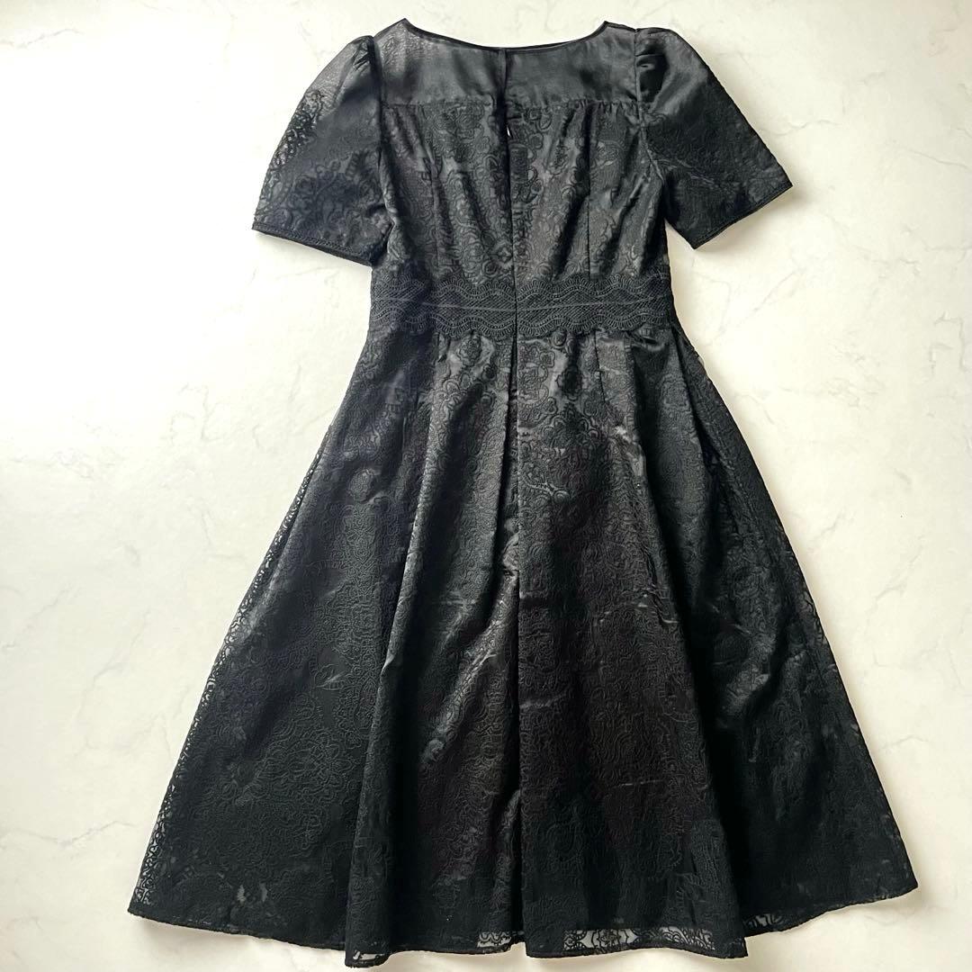 美品 セルフォード 総レース ロング ワンピース フレア シアー 黒 M 38