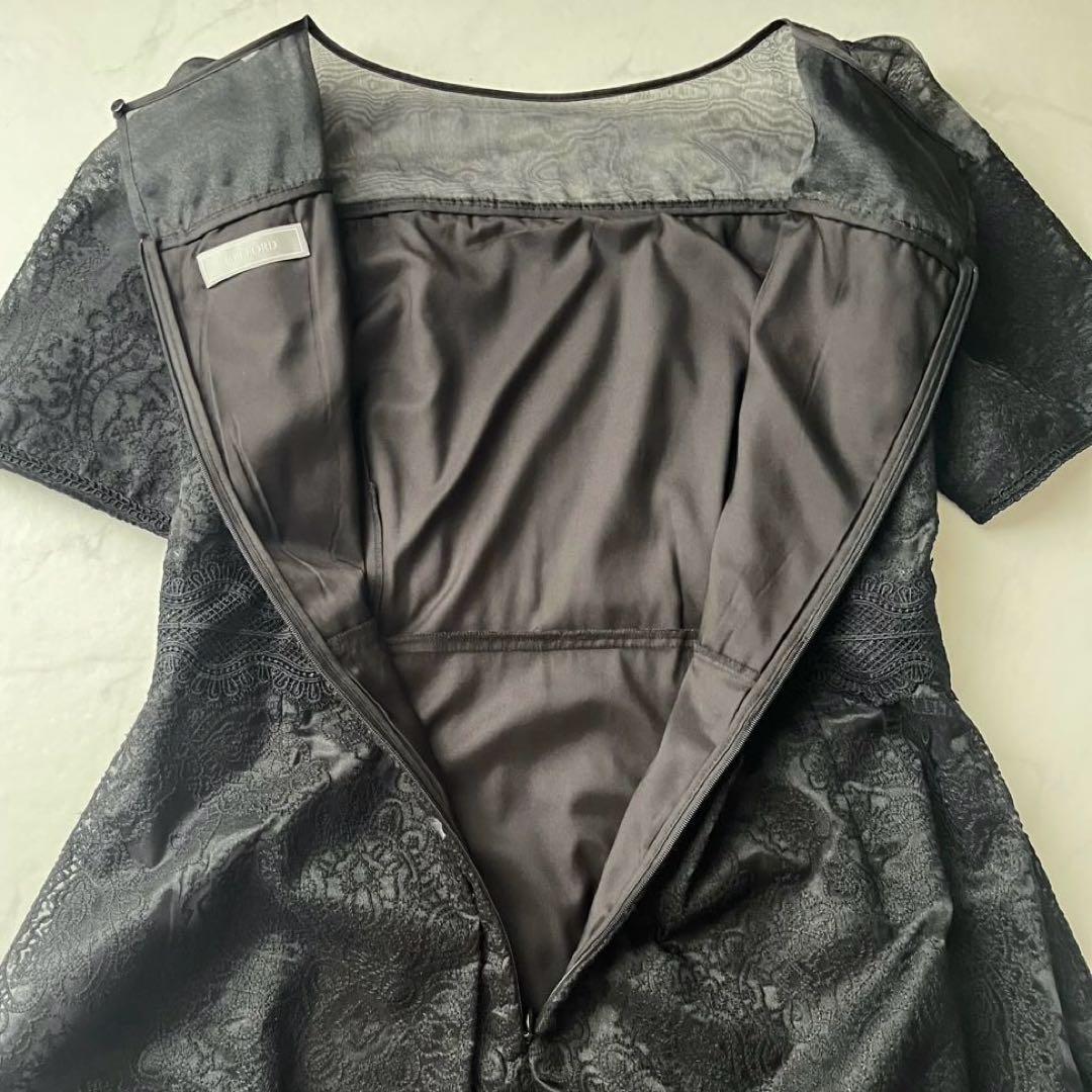 美品 セルフォード 総レース ロング ワンピース フレア シアー 黒 M 38