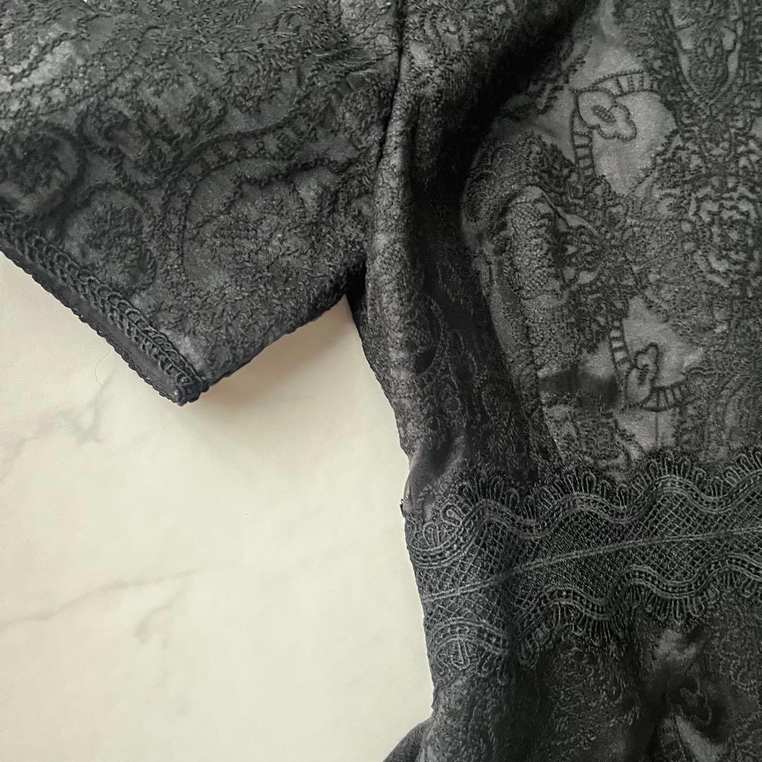 美品 セルフォード 総レース ロング ワンピース フレア シアー 黒 M 38