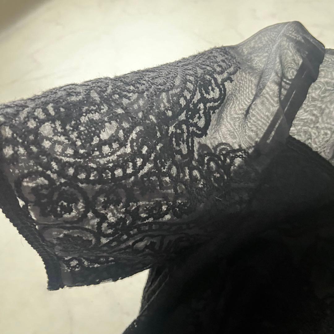 美品 セルフォード 総レース ロング ワンピース フレア シアー 黒 M 38