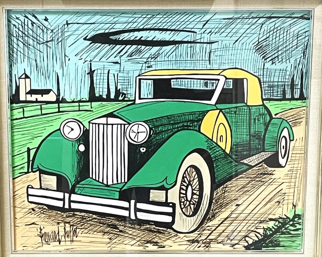 ベルナール•ビュッフェ　クラシックカー リトグラフ　サイン有り