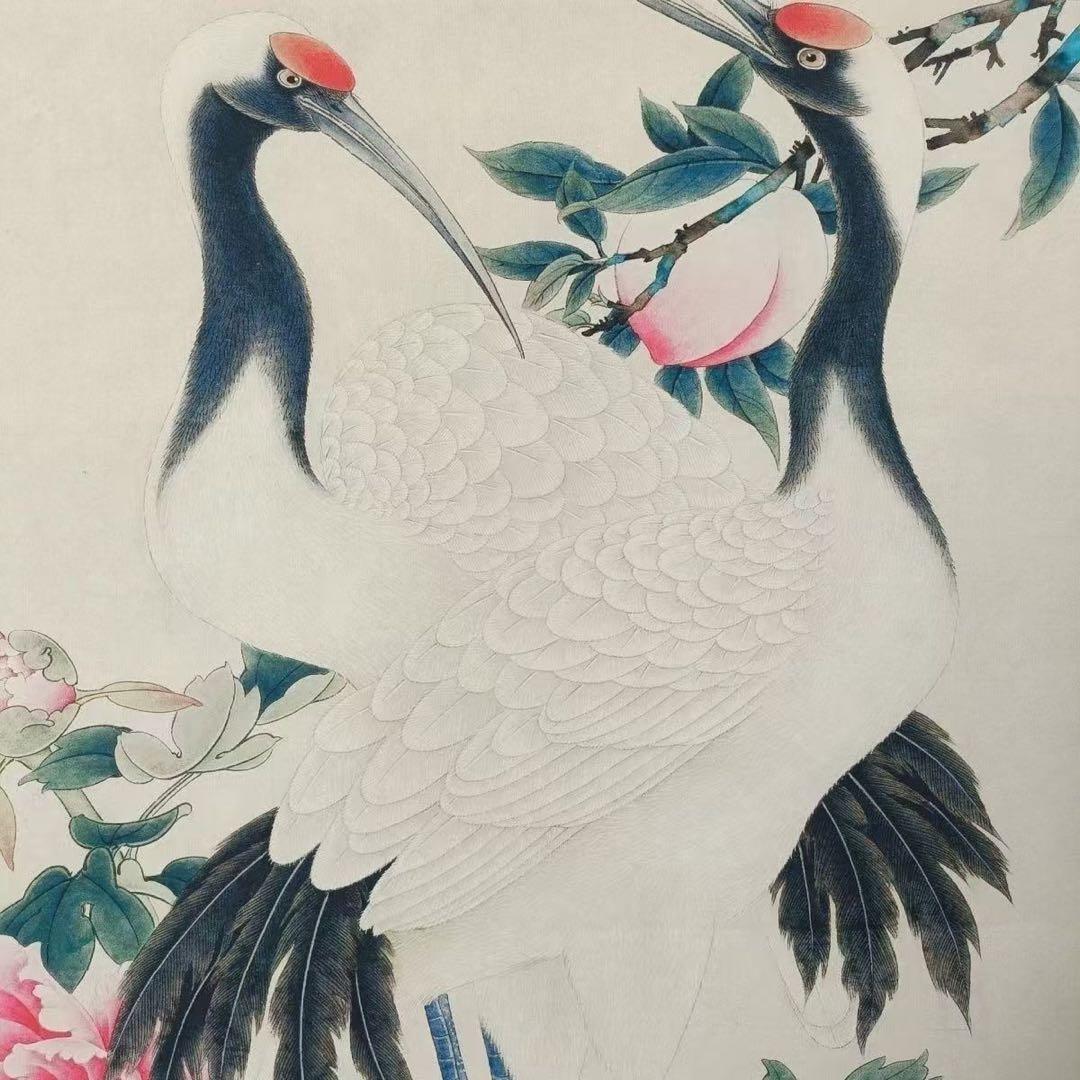 斉白石「賀寿図」三尺中堂掛け軸｜吉祥開運・長寿祈願｜証明書付き