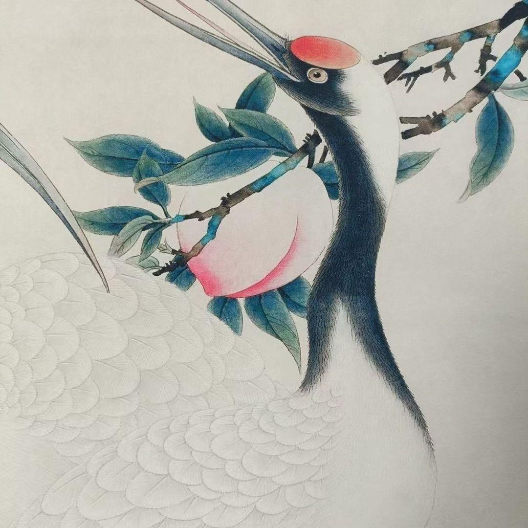 斉白石「賀寿図」三尺中堂掛け軸｜吉祥開運・長寿祈願｜証明書付き