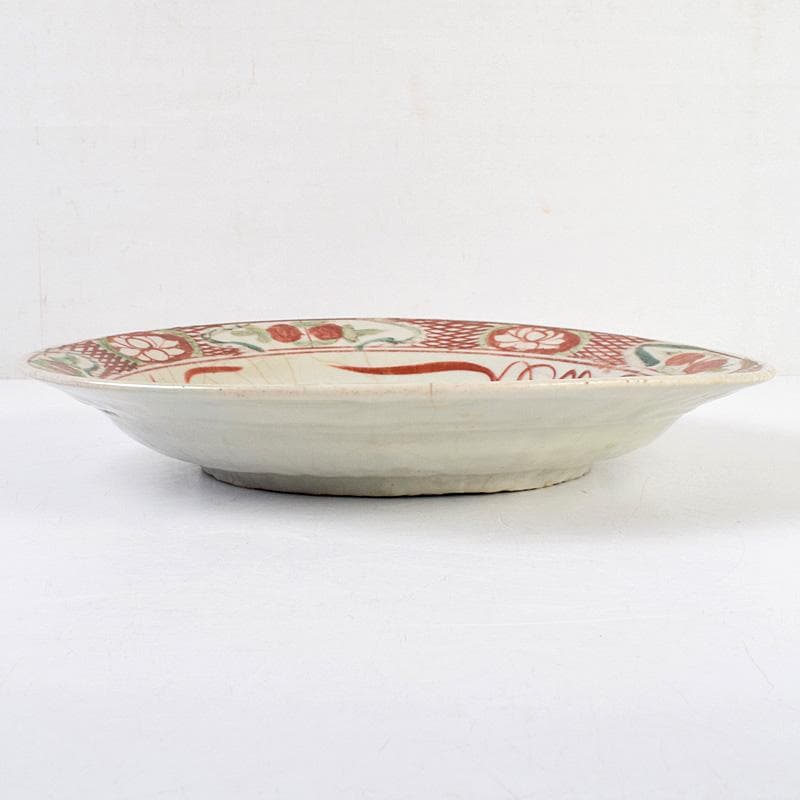 中国　17世紀　インドネシア出土　明代　呉須赤手　皿　時代箱付　M　R9312