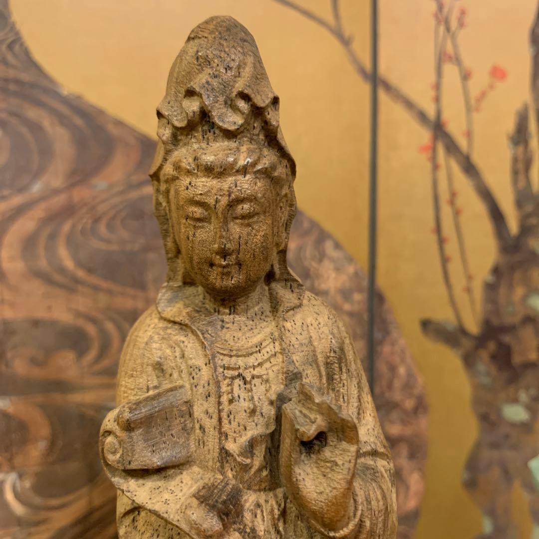 アンティーク　観音様と塔 守護仏 縁起置物