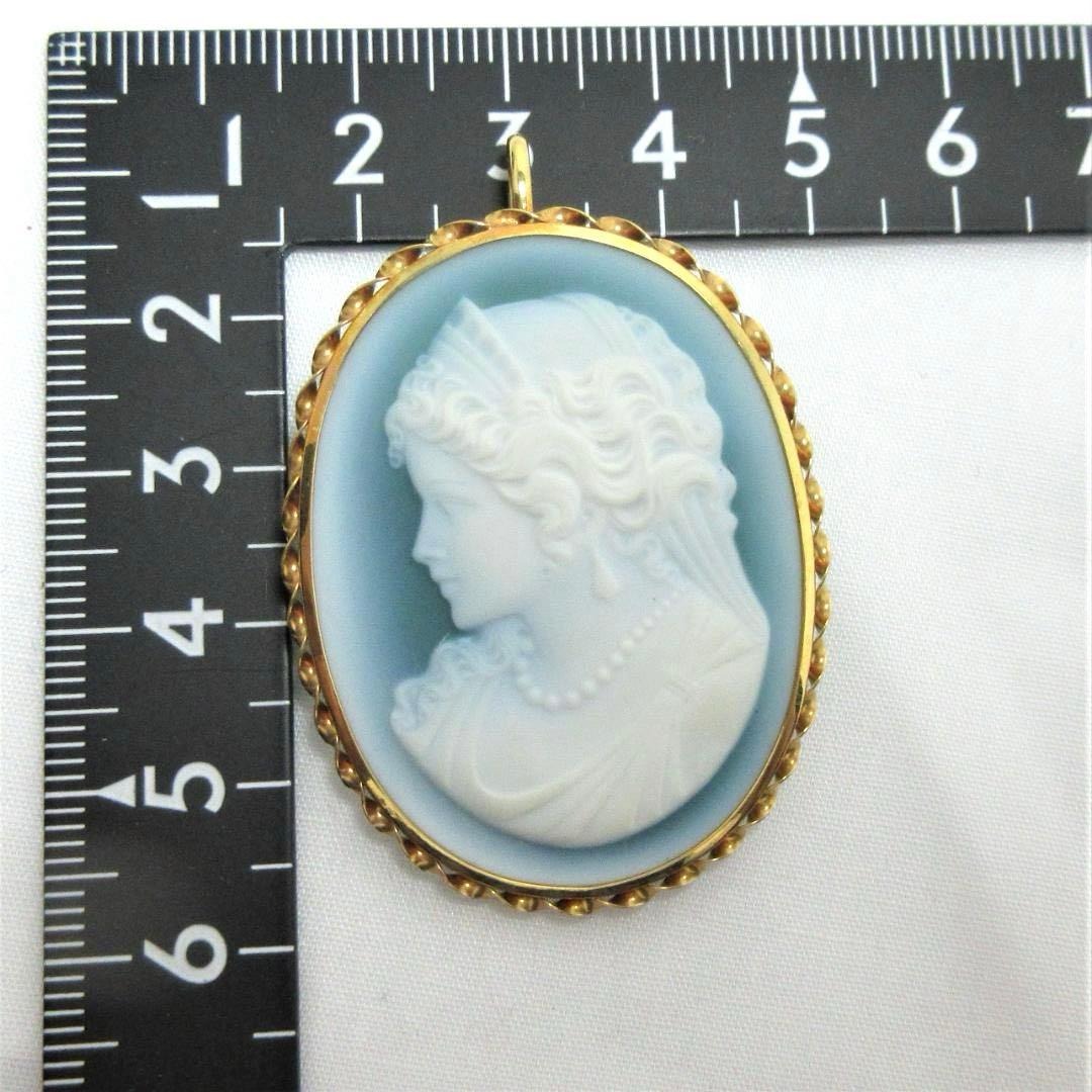 カメオ ブローチ 瑪瑙 天然石 緑 K18(18金) ゴールド 06ar