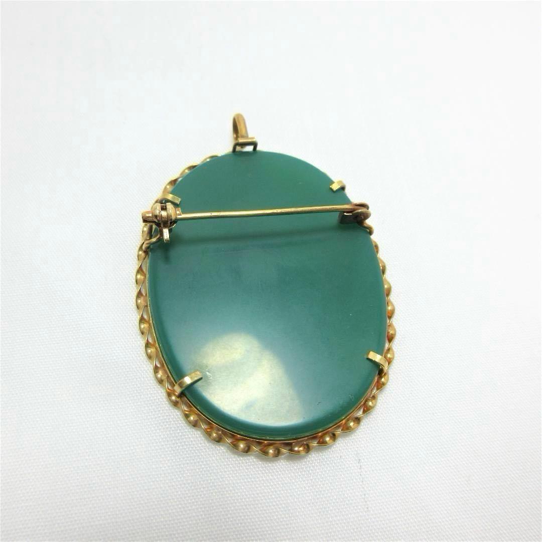 カメオ ブローチ 瑪瑙 天然石 緑 K18(18金) ゴールド 06ar