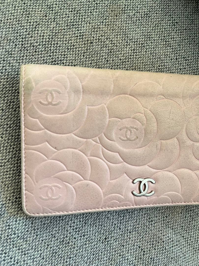 CHANEL カメリア　折り財布　ピンク　ジャンク