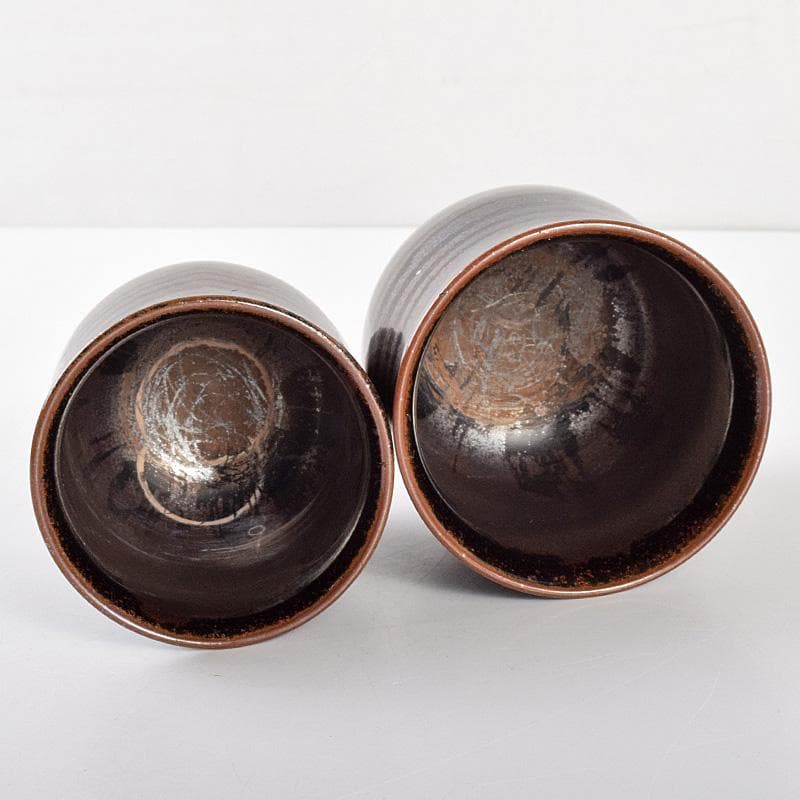 有田焼　文化勲章受章　青木龍山作　天目渚　組湯呑　共箱　V　R5068