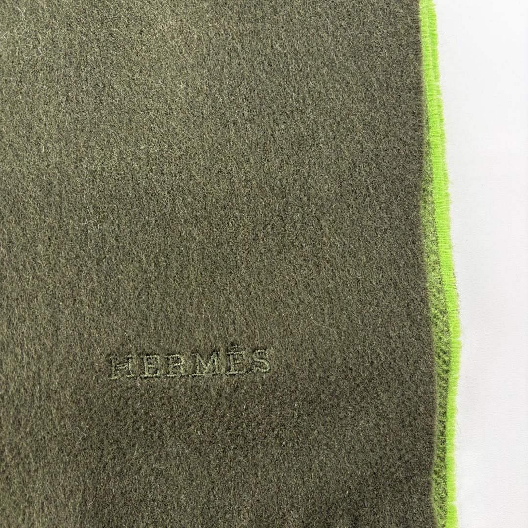 16743✨レア✨HERMES カシミヤ100% 刺繍ロゴ バイカラー マフラー