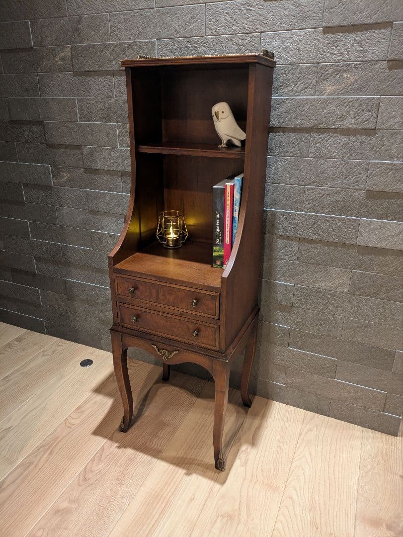 英国 猫脚 アンティーク調 キャビネット 飾り棚 引き出し付き コンソールラック