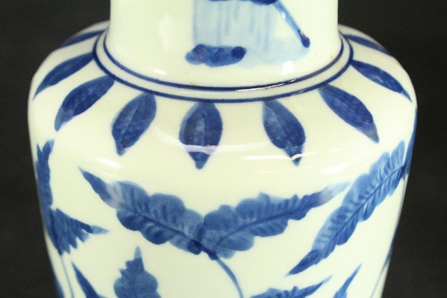 中国美術 染付 双魚耳 花瓶 茶道具(ZE424)