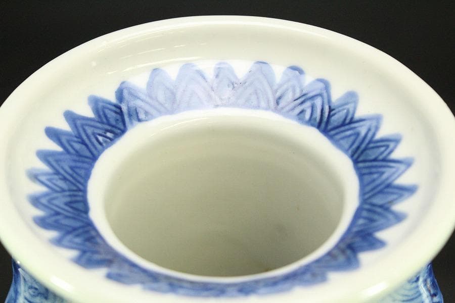 中国美術 染付 双魚耳 花瓶 茶道具(ZE424)