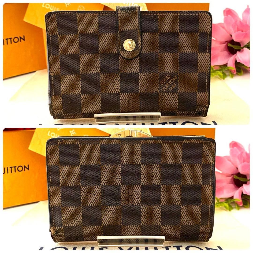 ルイ ヴィトン◎ヴィエノワ ダミエ がま口 エベヌ 二つ折り ブラウン 茶色