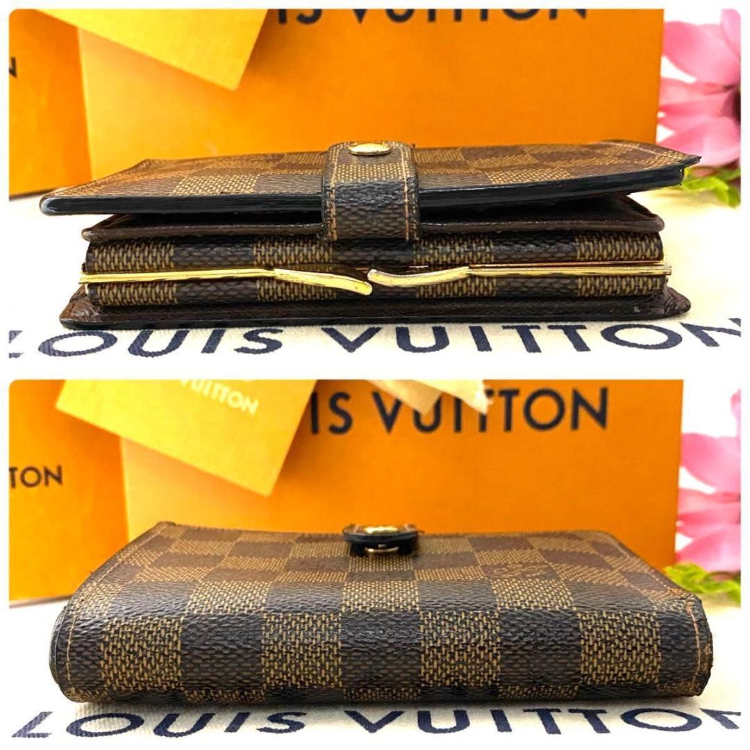 ルイ ヴィトン◎ヴィエノワ ダミエ がま口 エベヌ 二つ折り ブラウン 茶色
