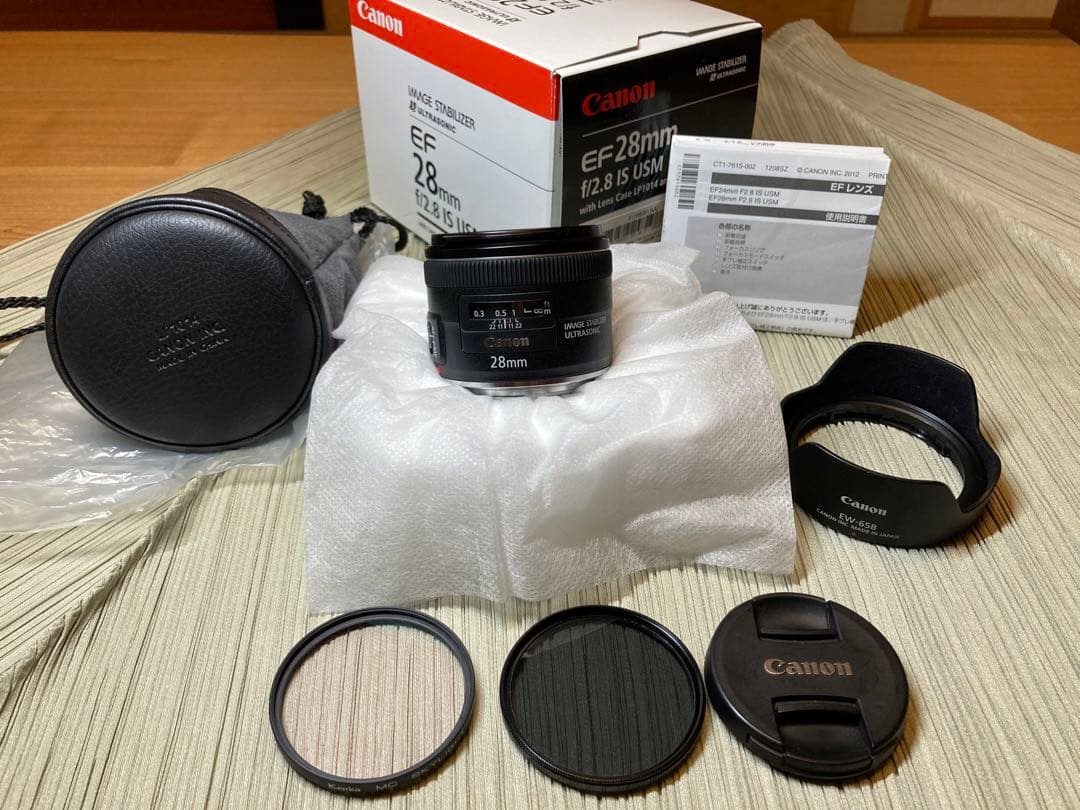 CanonEF28mmF2.8 IS USM PLフィルター、フード、ケース付き