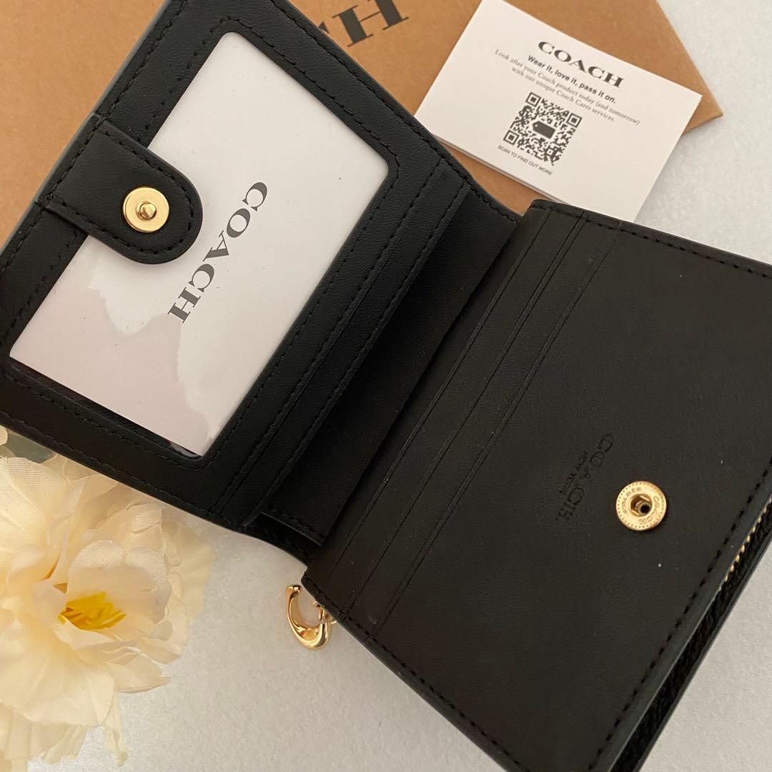 新品　正規品☆COACH(コーチ)折り財布　ブラック レザー 二つ折り財布
