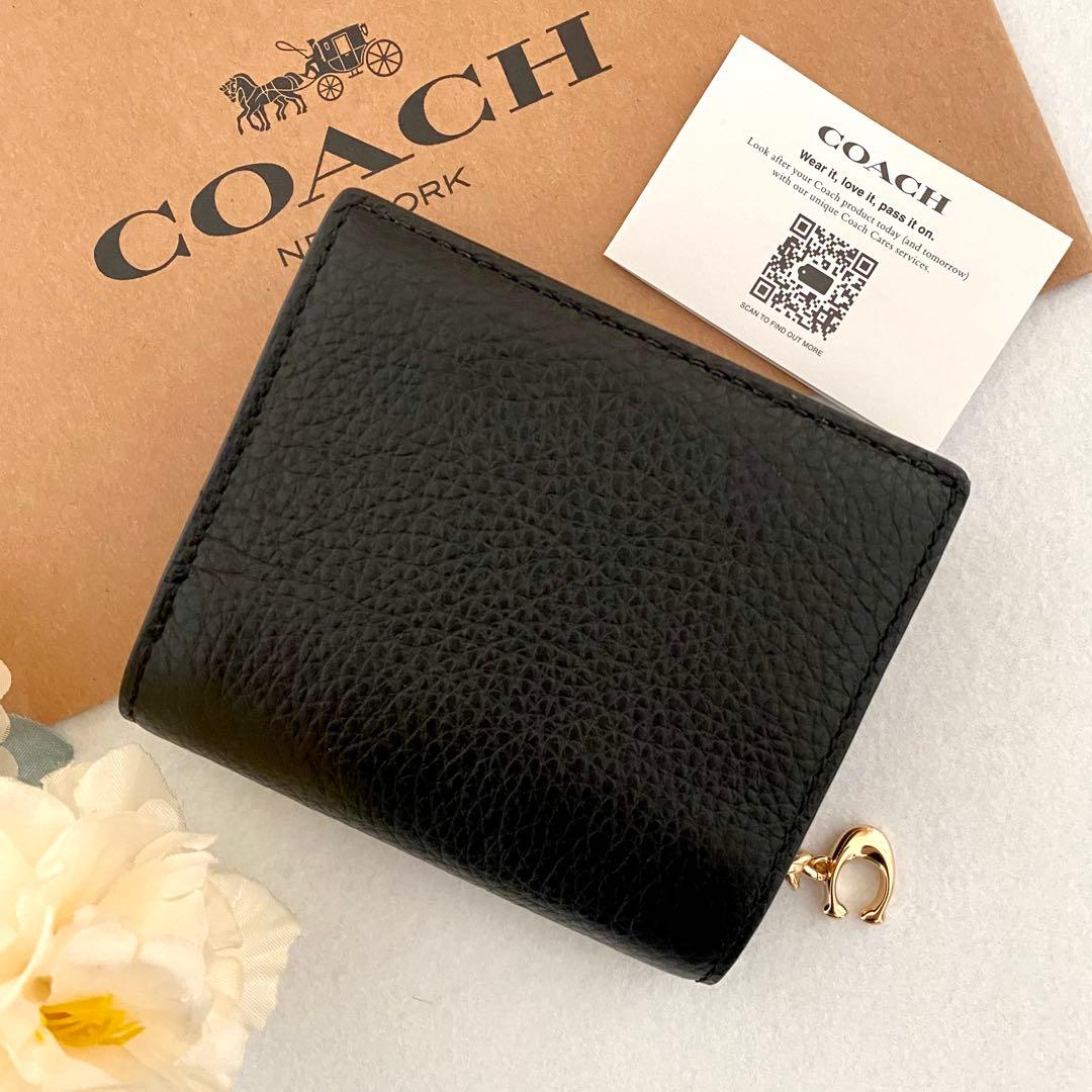 新品　正規品☆COACH(コーチ)折り財布　ブラック レザー 二つ折り財布